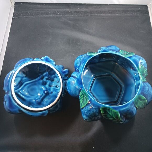 Vintage Candy Dish Inarco Blue Fruits Retro MCM Cookie Jar - Picture 11 of 15